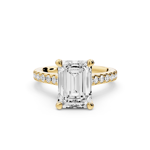 Odette - 3ct 14k yellow gold emerald Diamond Engagement Ring with Pavé Band & Hidden Halo