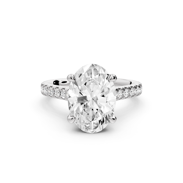 Odette - 3ct 14k white gold oval Diamond Engagement Ring with Pavé Band & Hidden Halo