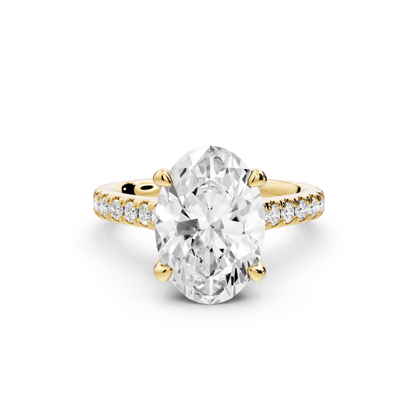 Odette - 3ct 14k yellow gold oval Diamond Engagement Ring with Pavé Band & Hidden Halo