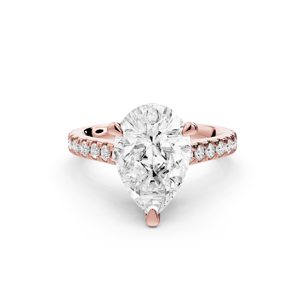 Odette - 3ct 14k rose gold pear Diamond Engagement Ring with Pavé Band & Hidden Halo