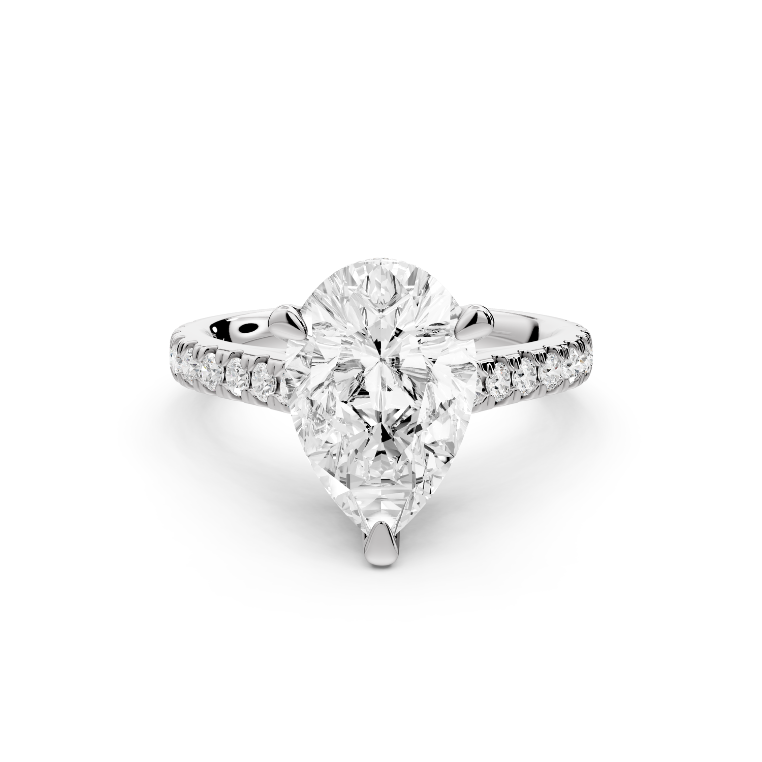Odette - 3ct 14k white gold pear Diamond Engagement Ring with Pavé Band & Hidden Halo