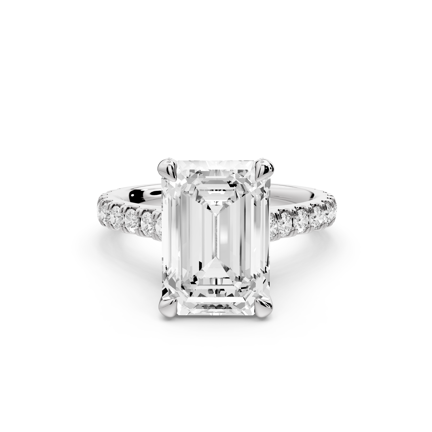 Odette - 4ct 14k white gold emerald Diamond Engagement Ring with Pavé Band & Hidden Halo
