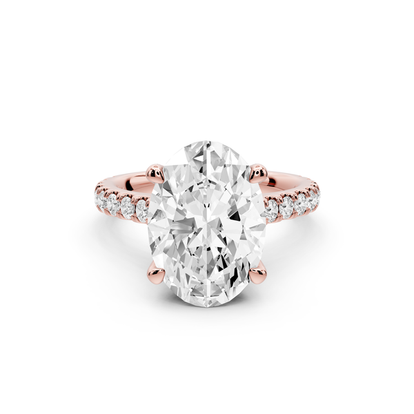 Odette - 4ct 14k rose gold oval Diamond Engagement Ring with Pavé Band & Hidden Halo