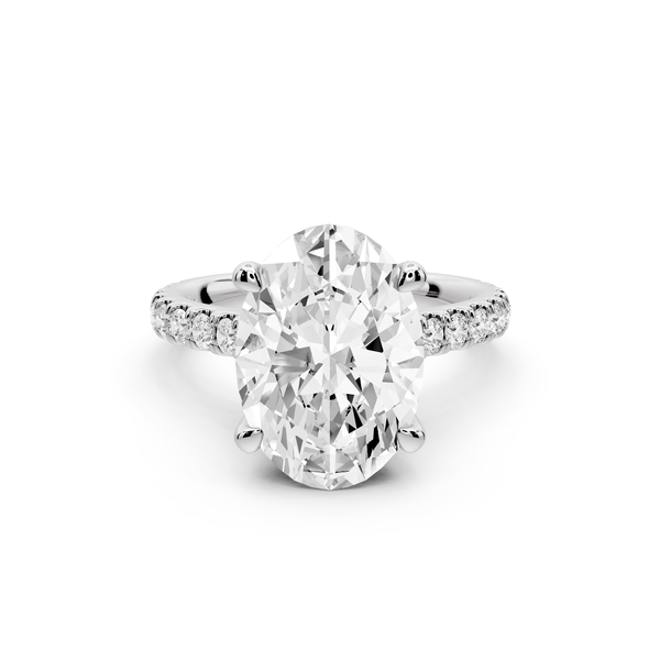 Odette - 4ct 14k white gold oval Diamond Engagement Ring with Pavé Band & Hidden Halo