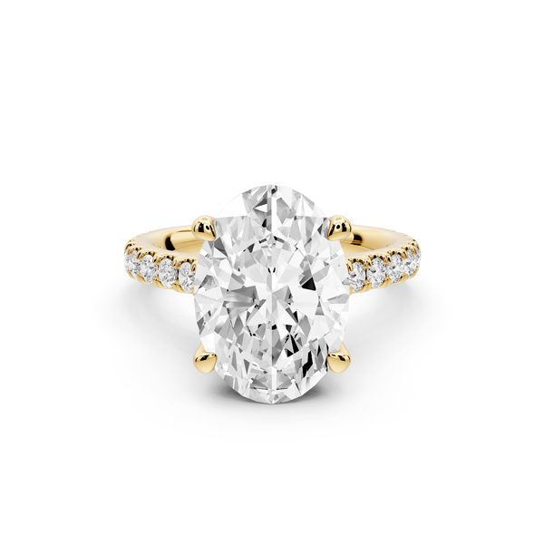 Odette - 4ct 14k yellow gold oval Diamond Engagement Ring with Pavé Band & Hidden Halo