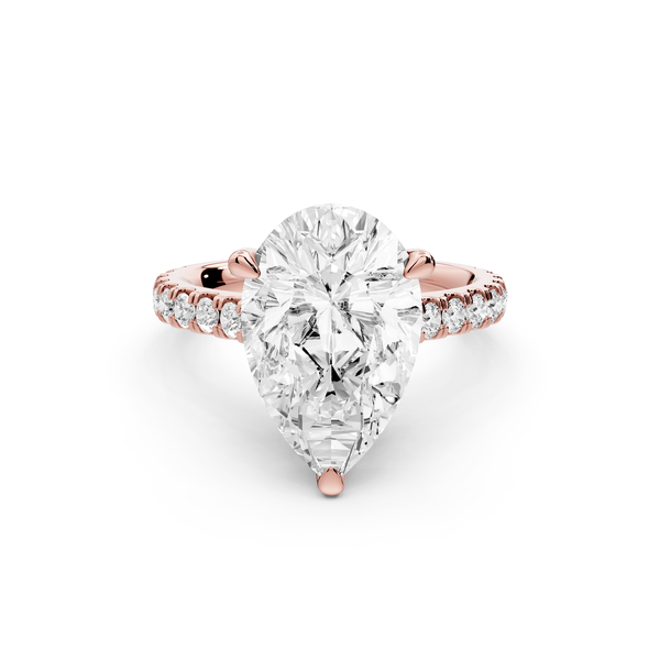Odette - 4ct 14k rose gold pear Diamond Engagement Ring with Pavé Band & Hidden Halo