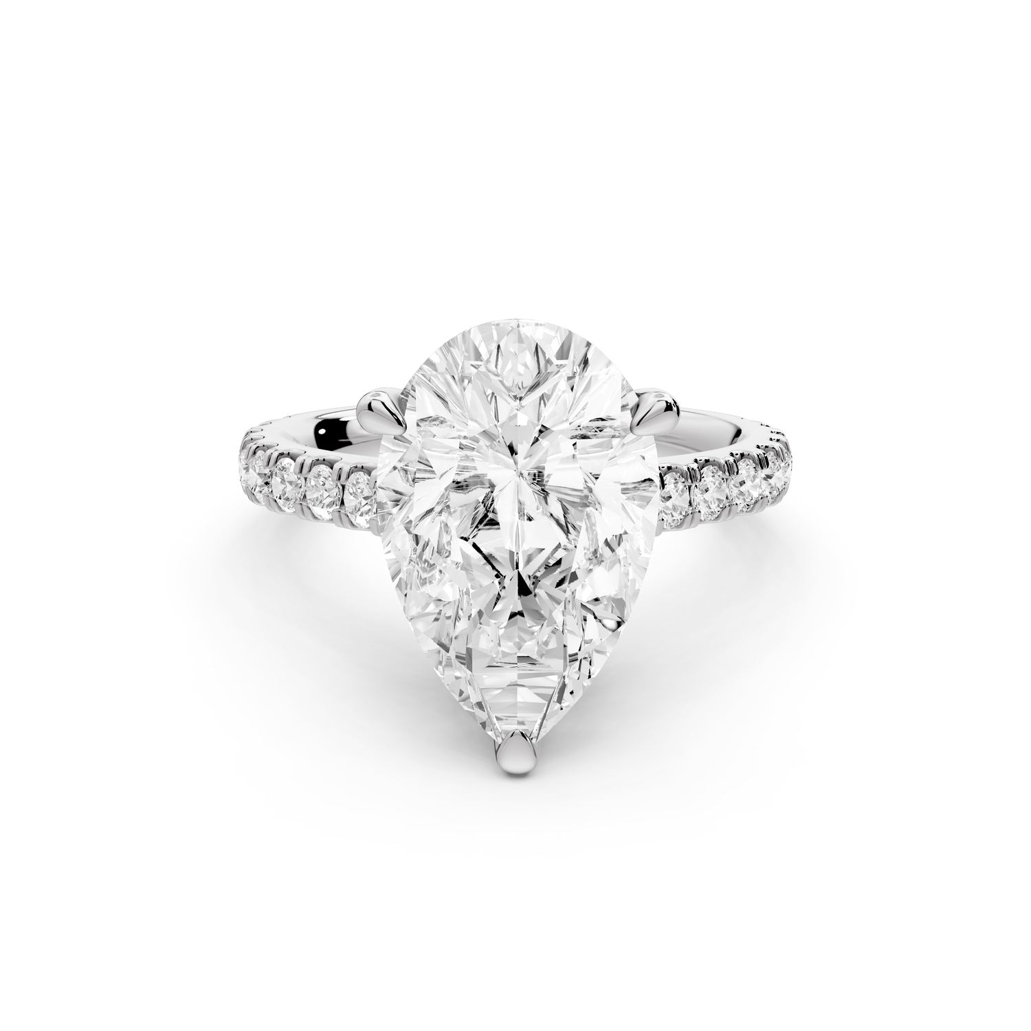 Odette - 4ct 14k white gold pear Diamond Engagement Ring with Pavé Band & Hidden Halo