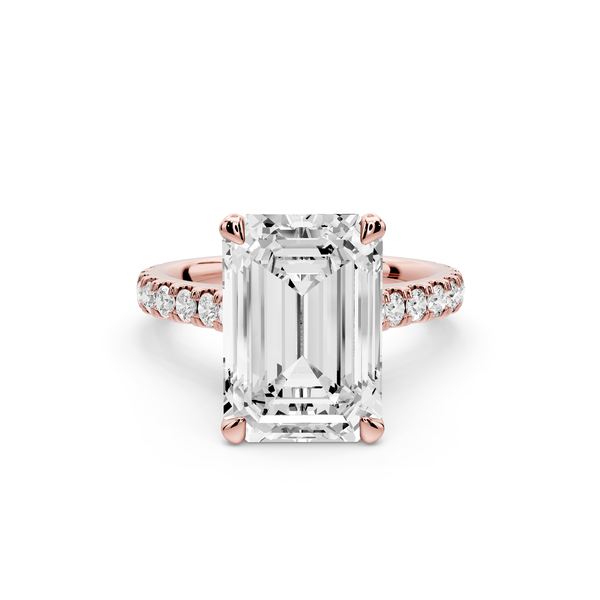 Odette - 5ct 14k rose gold emerald Diamond Engagement Ring with Pavé Band & Hidden Halo