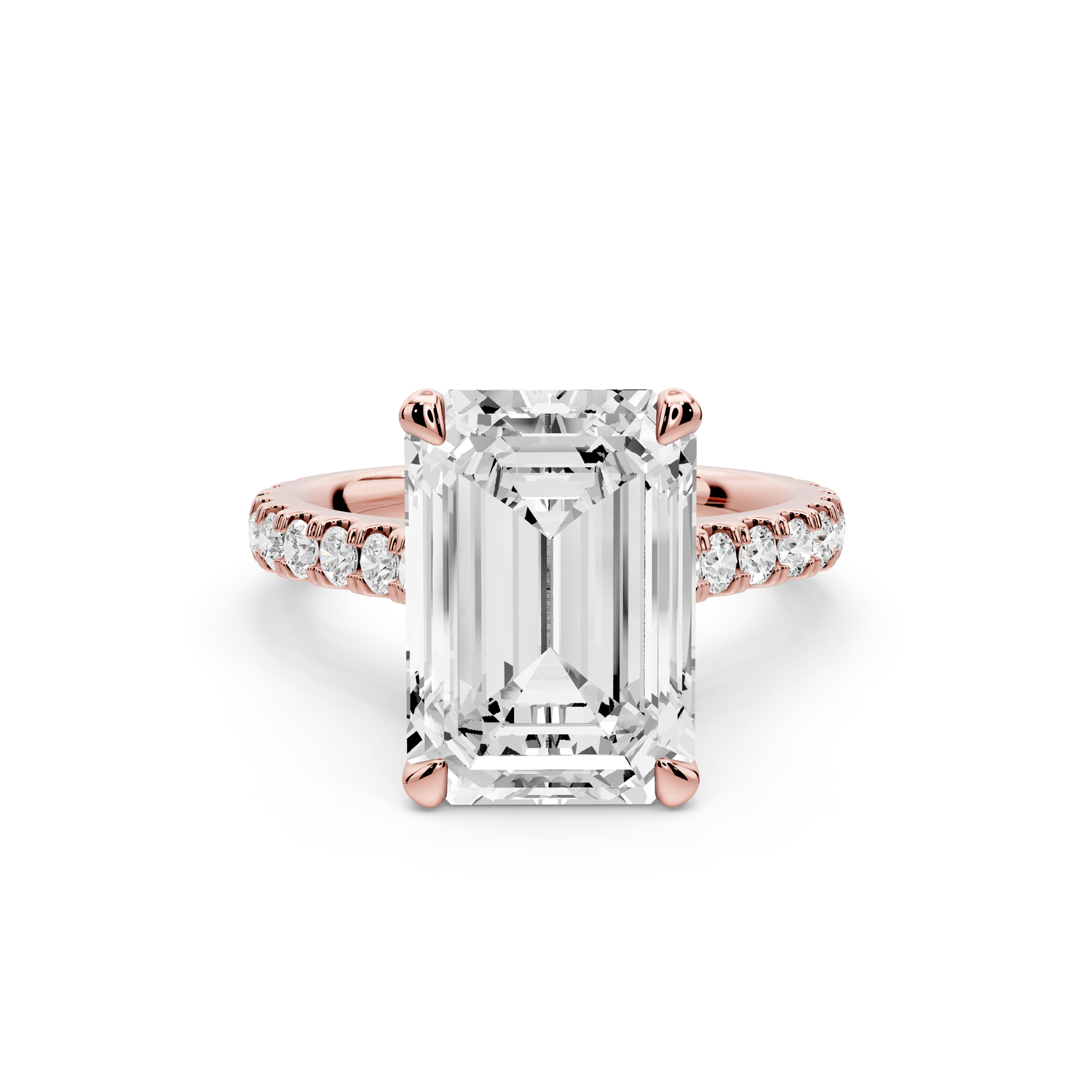 Odette - 5ct 14k rose gold emerald Diamond Engagement Ring with Pavé Band & Hidden Halo