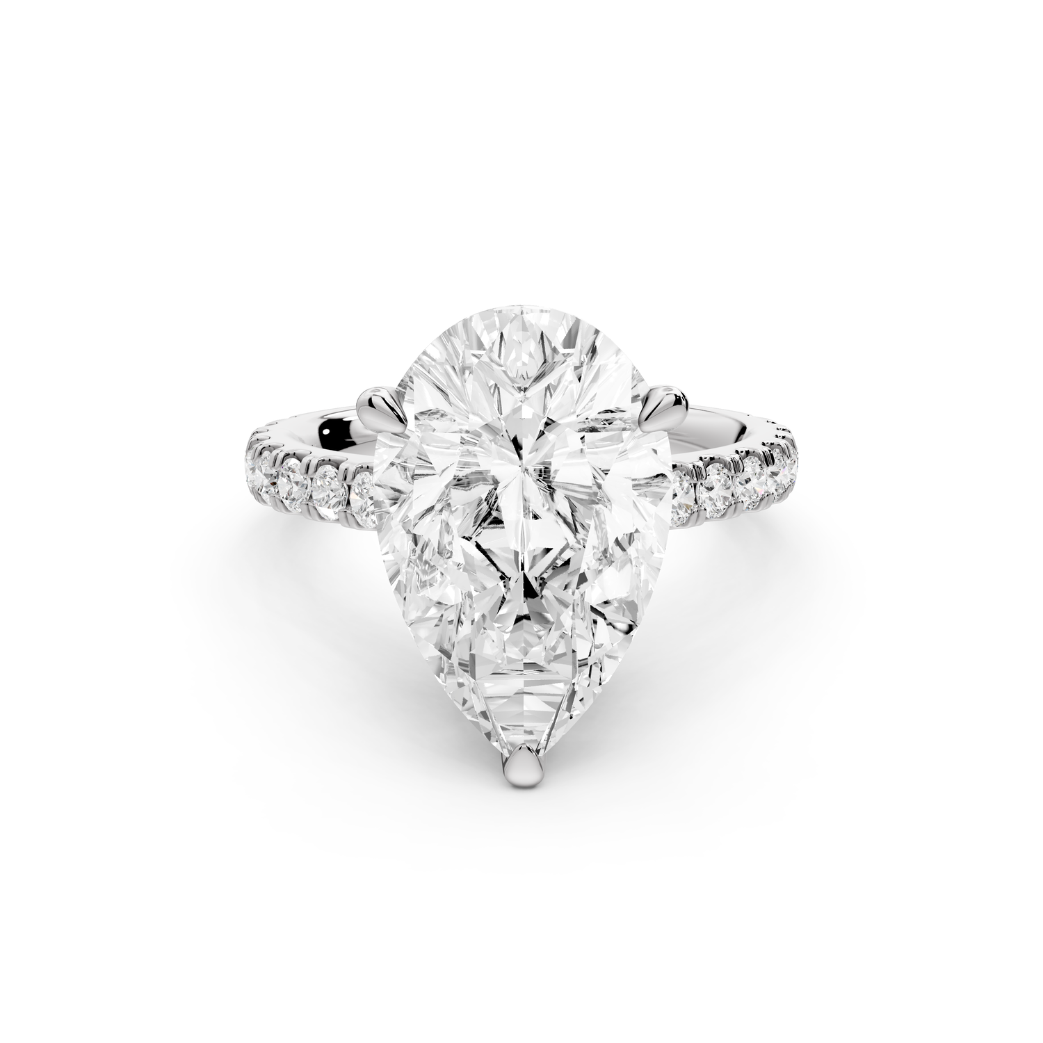 Odette - 5ct 14k white gold pear Diamond Engagement Ring with Pavé Band & Hidden Halo