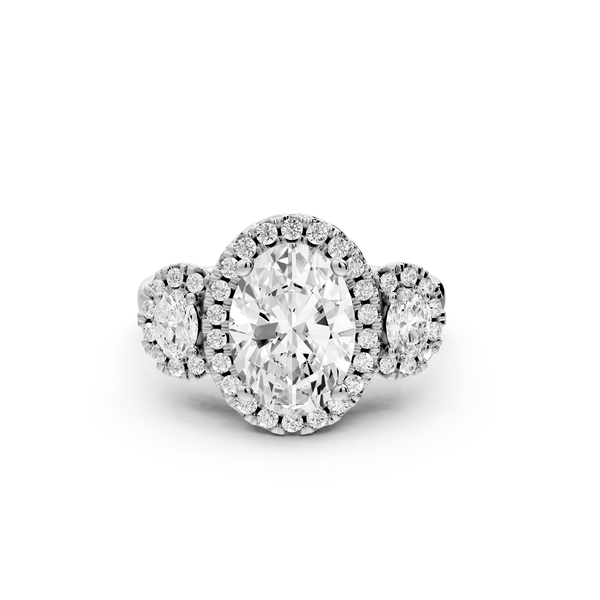 Iris - 2ct 14k white gold Three stone oval Halo engagement ring