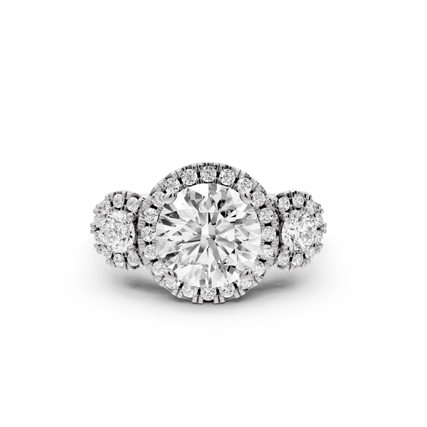 Iris - 2ct 14k white gold Three stone round Halo engagement ring