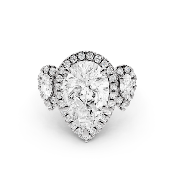 Iris - 4ct 14k white gold Three stone pear Halo engagement ring