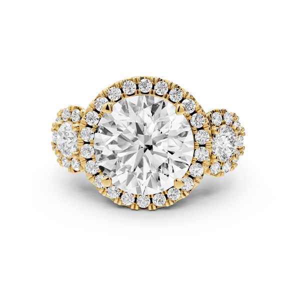 Iris - 5ct 14k yellow gold Three stone round Halo engagement ring