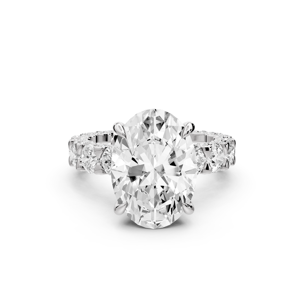 Maya - 5ct platinum Oval Hidden Halo Engagement Ring with Halo-Set Side Stones