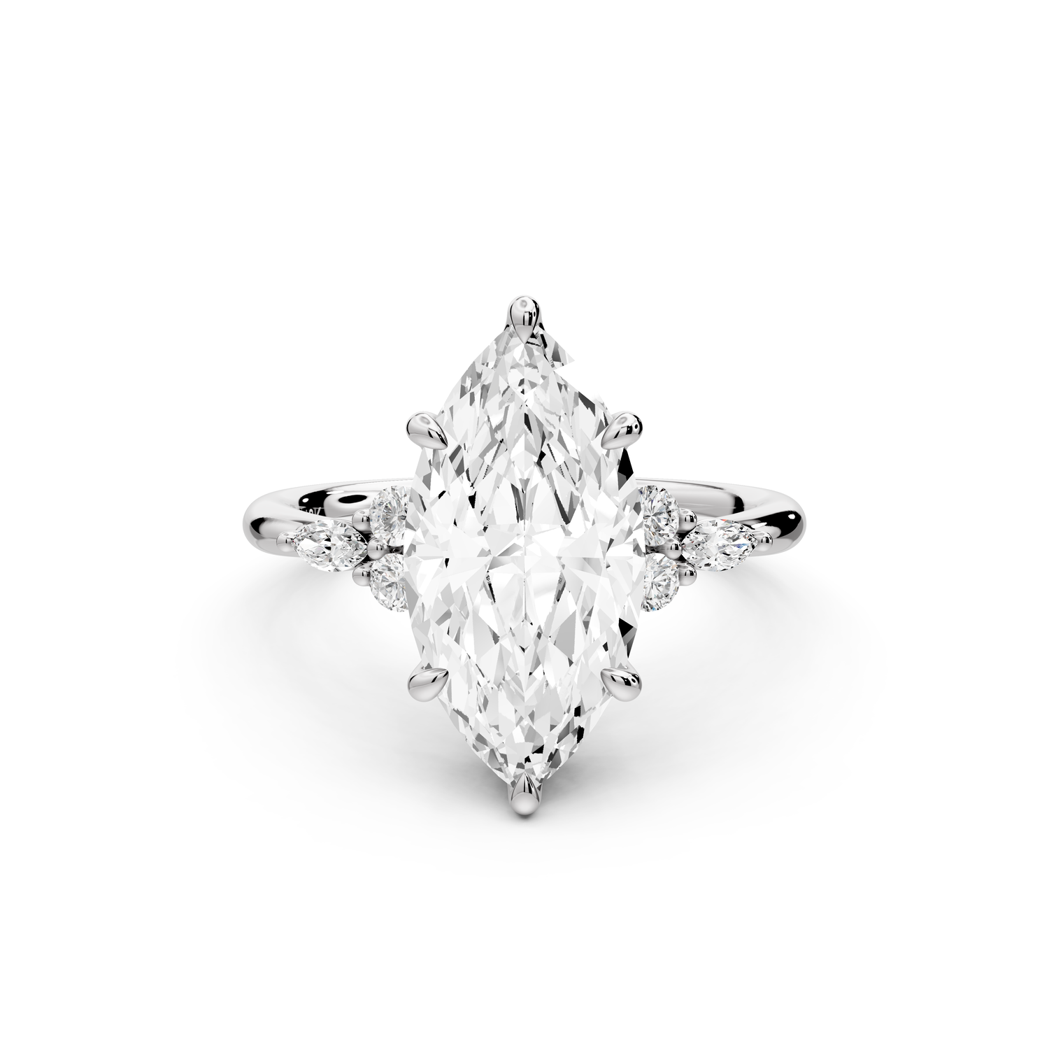 Sandi - 3ct platinum Marquise Floral Cluster Side-Stone Engagement Ring with Plain Band