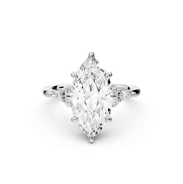 Sandi - 3ct platinum Marquise Floral Cluster Side-Stone Engagement Ring with Plain Band