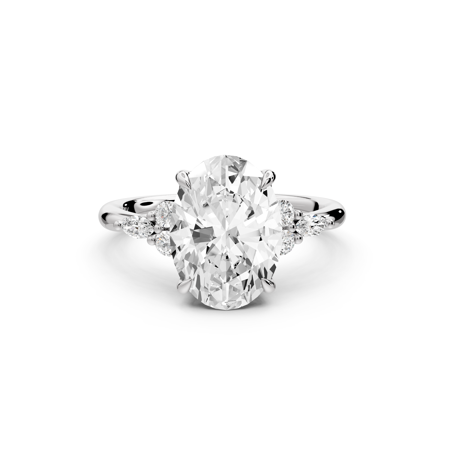 Sandi - 3ct platinum Oval Floral Cluster Side-Stone Engagement Ring with Plain Band