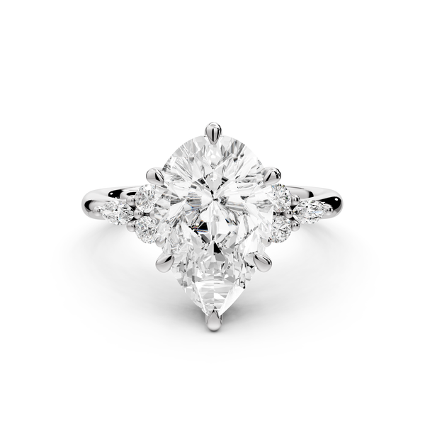 Sandi - 3ct platinum Pear Floral Cluster Side-Stone Engagement Ring with Plain Band