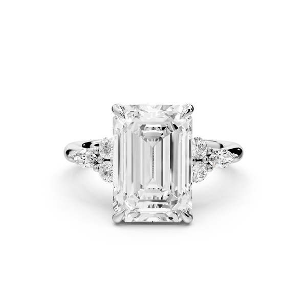 Sandi - 4ct platinum Emerald Floral Cluster Side-Stone Engagement Ring with Plain Band