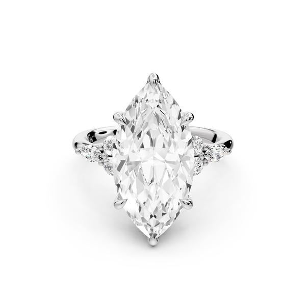 Sandi - 5ct platinum Marquise Floral Cluster Side-Stone Engagement Ring with Plain Band