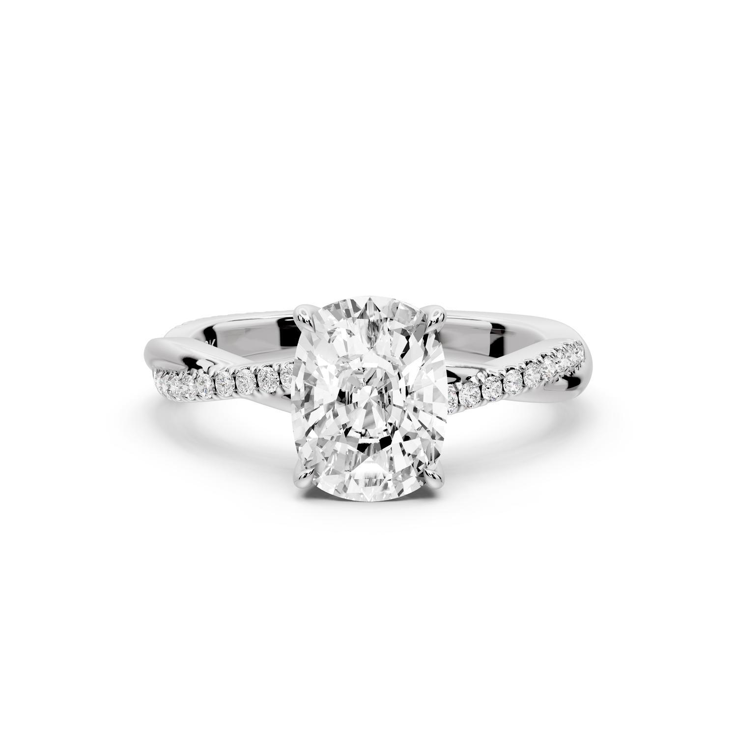 Ella - 2ct platinum Ecushion Classic Solitaire Engagement Ring with Shared-Prong Pavé Band
