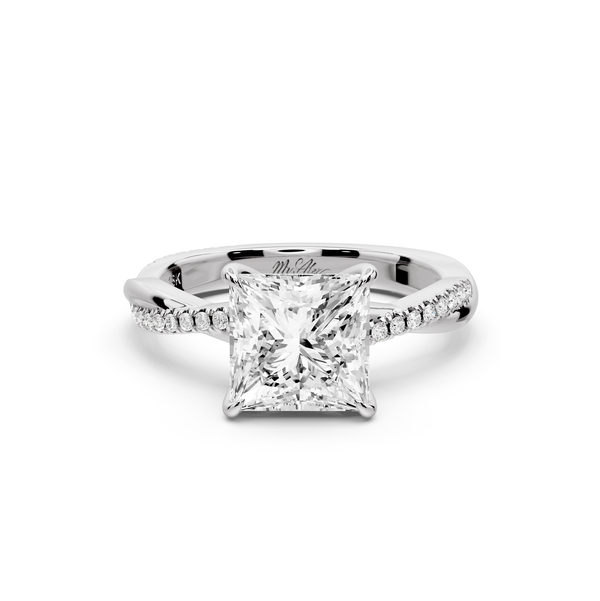 Ella - 2ct platinum Princess Classic Solitaire Engagement Ring with Shared-Prong Pavé Band