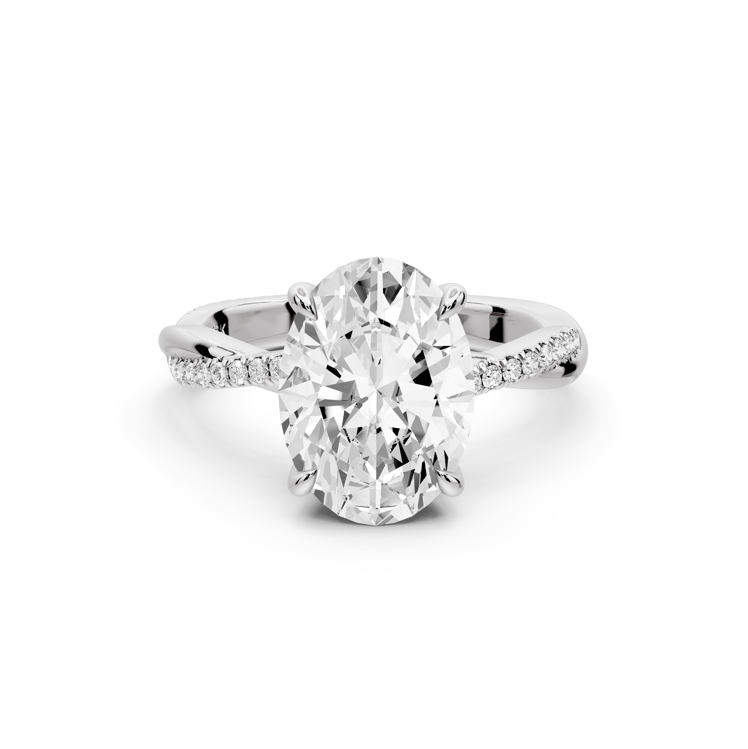 Ella - 3ct platinum Oval Classic Solitaire Engagement Ring with Shared-Prong Pavé Band