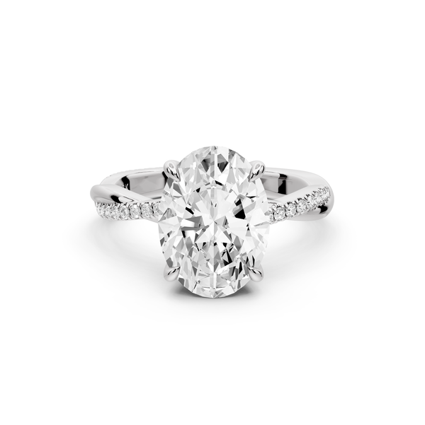 Ella - 3ct platinum Oval Classic Solitaire Engagement Ring with Shared-Prong Pavé Band