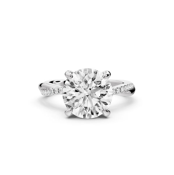 Ella - 3ct platinum Round Classic Solitaire Engagement Ring with Shared-Prong Pavé Band