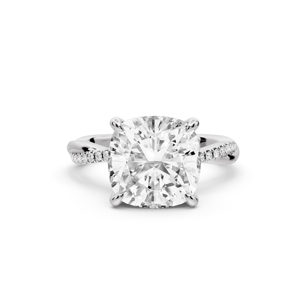 Ella - 4ct platinum Cushion Classic Solitaire Engagement Ring with Shared-Prong Pavé Band