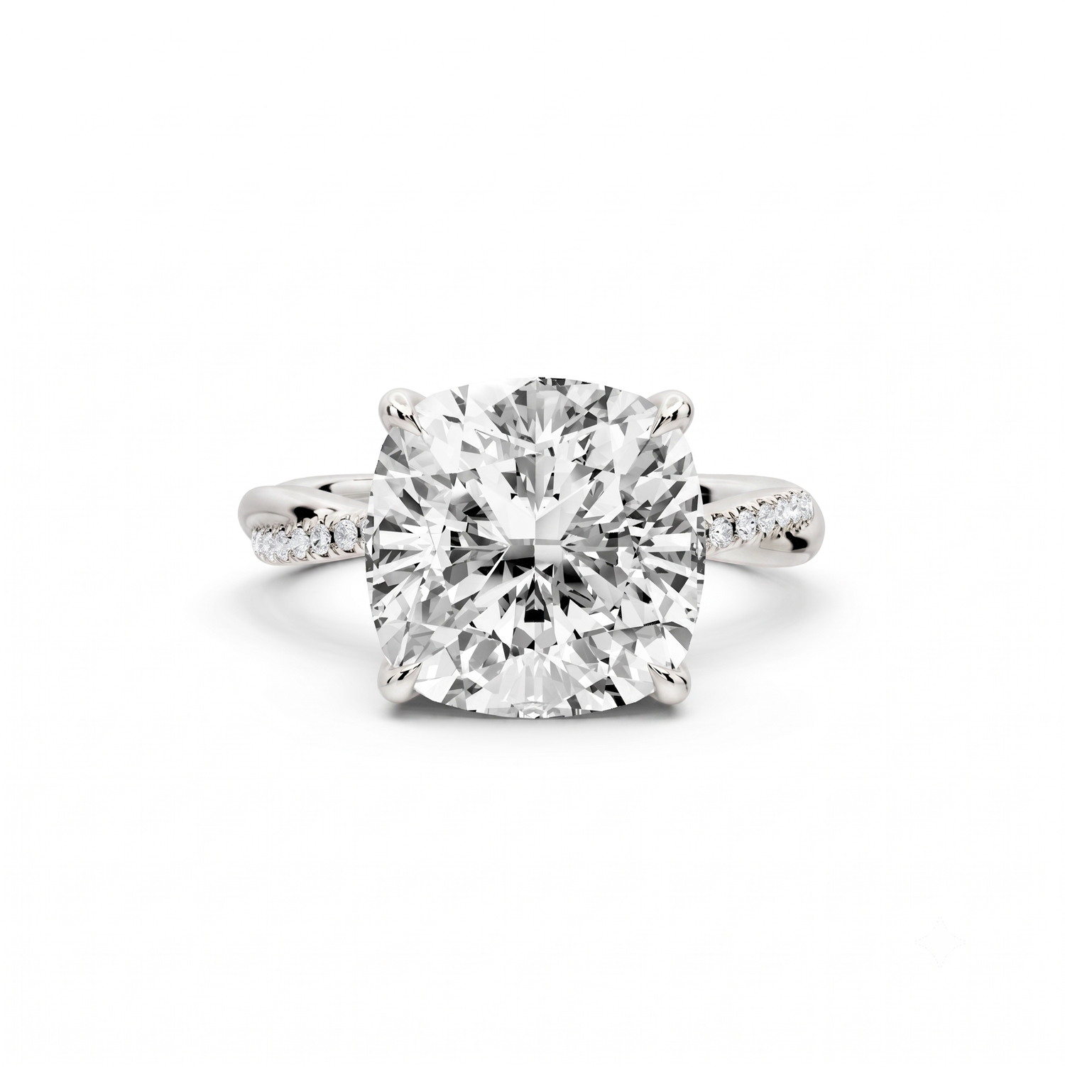 Ella - 5ct platinum Cushion Classic Solitaire Engagement Ring with Shared-Prong Pavé Band