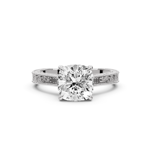 Daniel - 2ct platinum Cushion Vintage-Inspired Solitaire Engagement Ring with Hand-Engraved Milgrain Band