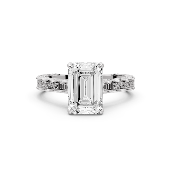 Daniel - 2ct platinum Emerald Vintage-Inspired Solitaire Engagement Ring with Hand-Engraved Milgrain Band