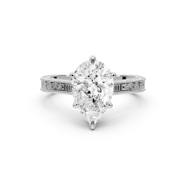 Daniel - 2ct platinum Pear Vintage-Inspired Solitaire Engagement Ring with Hand-Engraved Milgrain Band