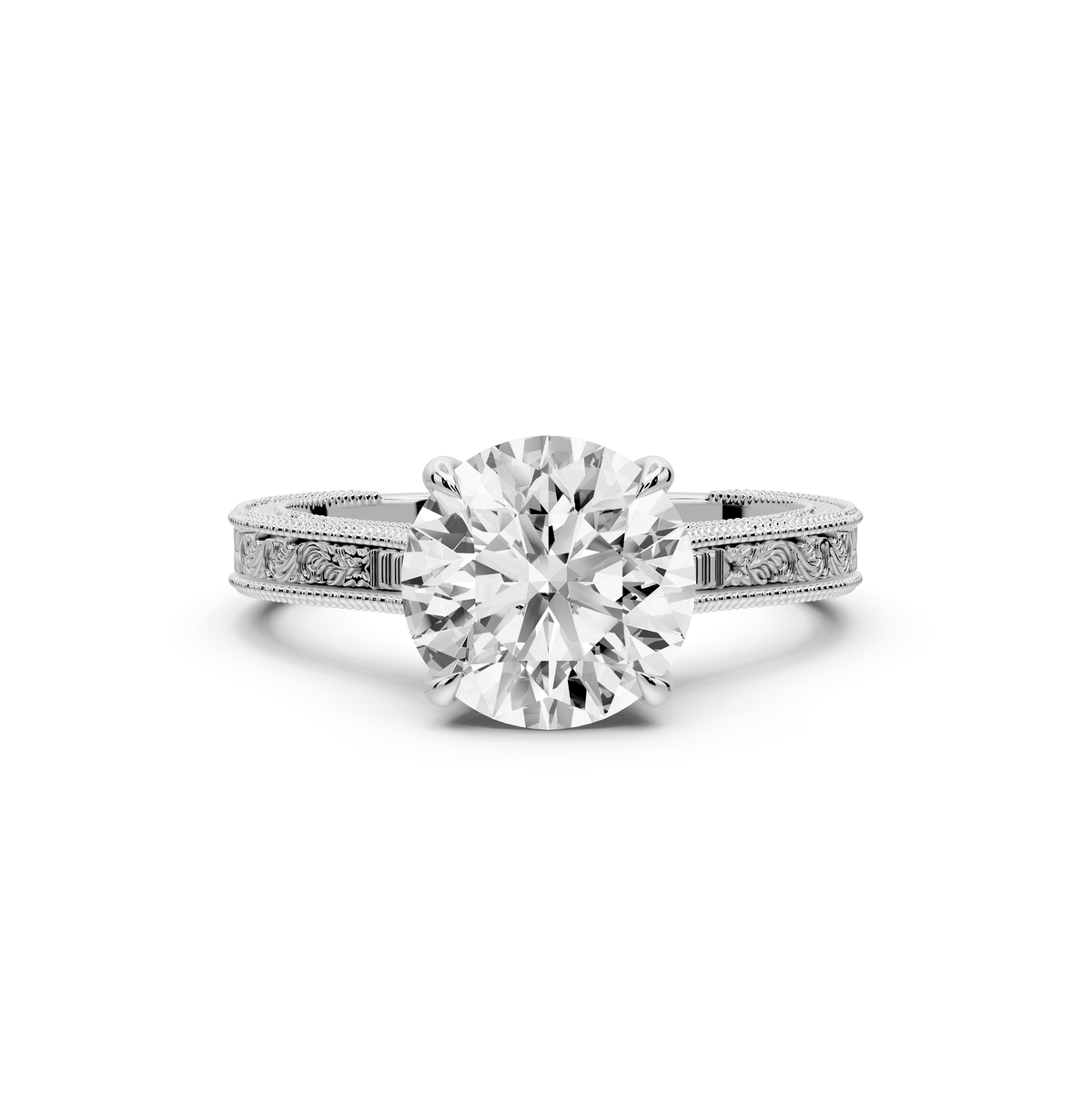 Daniel - 2ct platinum Round Vintage-Inspired Solitaire Engagement Ring with Hand-Engraved Milgrain Band