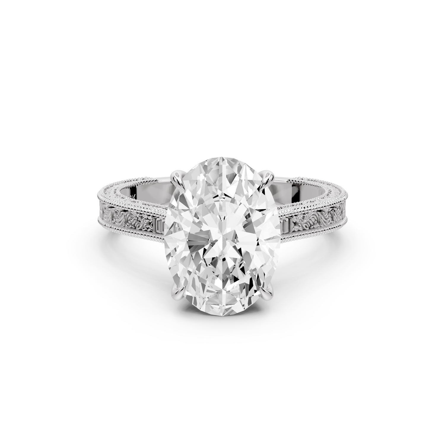 Daniel - 3ct platinum Oval Vintage-Inspired Solitaire Engagement Ring with Hand-Engraved Milgrain Band