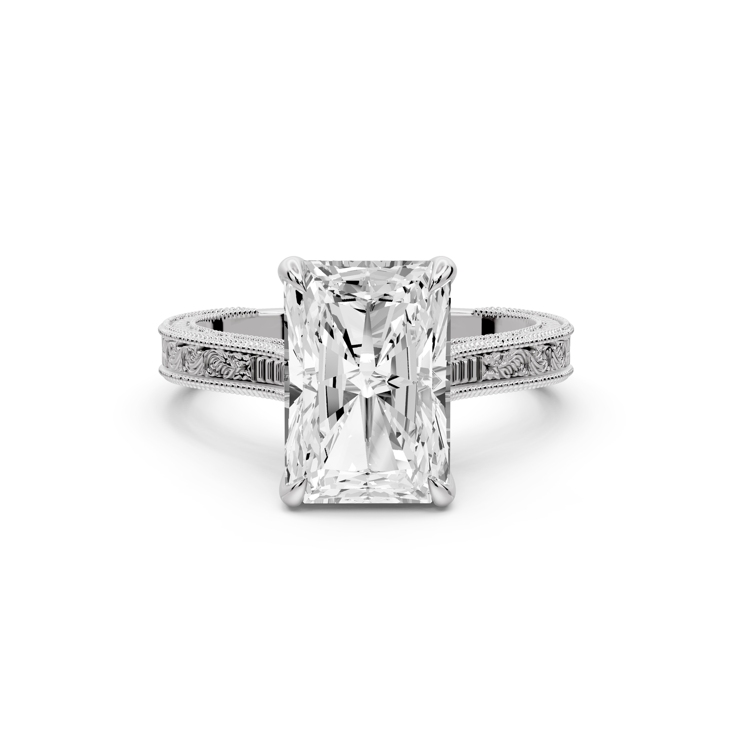 Daniel - 3ct platinum Radiant Vintage-Inspired Solitaire Engagement Ring with Hand-Engraved Milgrain Band