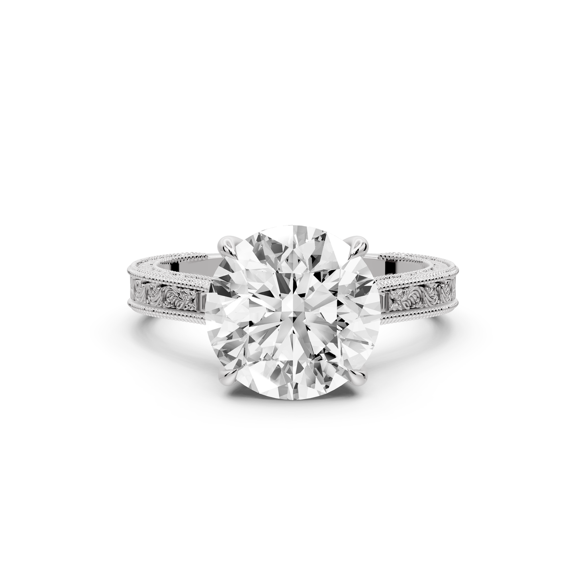 Daniel - 3ct platinum Round Vintage-Inspired Solitaire Engagement Ring with Hand-Engraved Milgrain Band