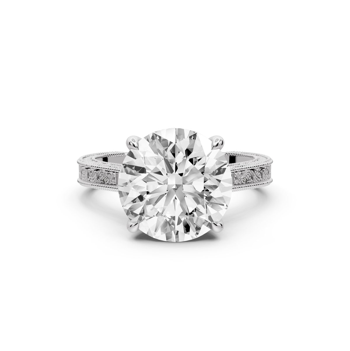 Daniel - 4ct platinum Round Vintage-Inspired Solitaire Engagement Ring with Hand-Engraved Milgrain Band