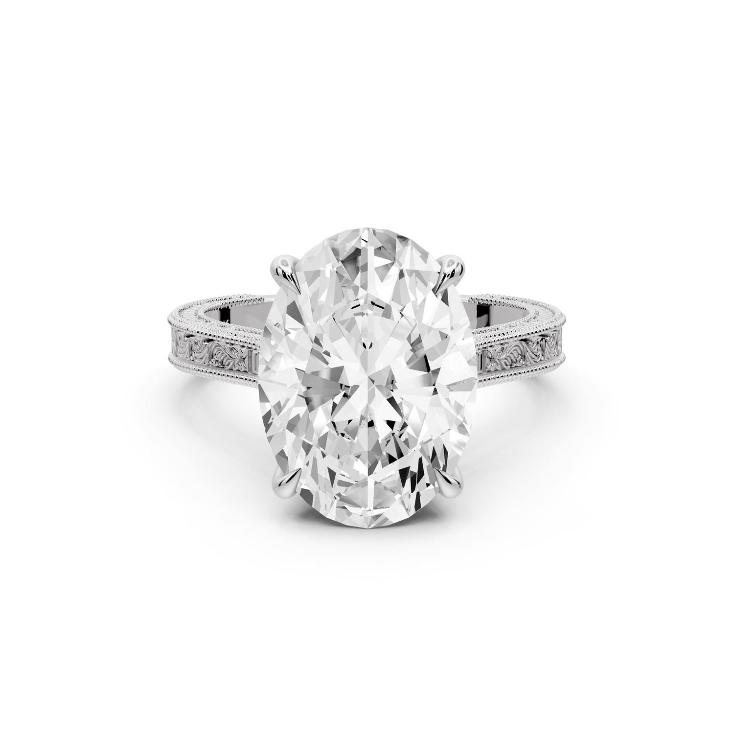 Daniel - 5ct platinum Oval Vintage-Inspired Solitaire Engagement Ring with Hand-Engraved Milgrain Band