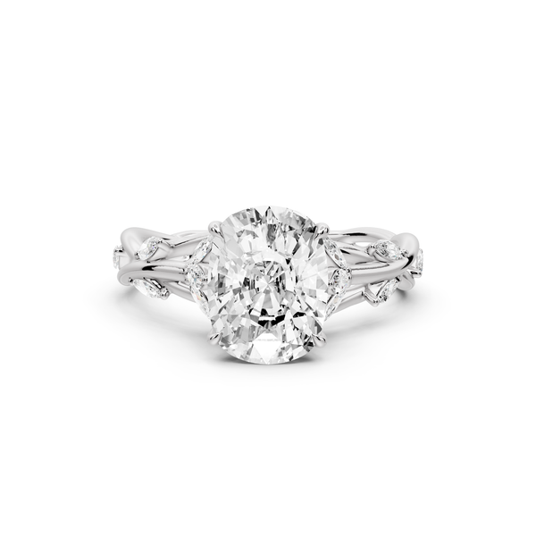 Sarah - 2ct platinum Ecushion Nature-Inspired Engagement Ring with Sculpted Vine and Leaf Side Stones