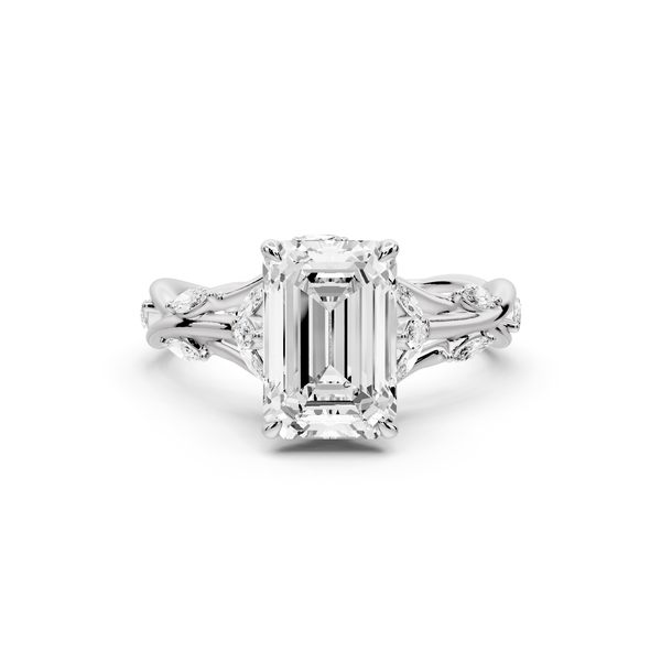 Sarah - 2ct platinum Emerald Nature-Inspired Engagement Ring with Sculpted Vine and Leaf Side Stones