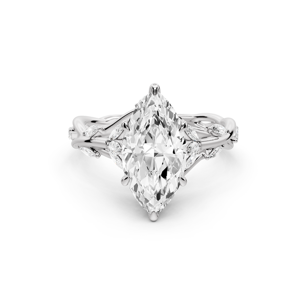 Sarah - 2ct platinum Marquise Nature-Inspired Engagement Ring with Sculpted Vine and Leaf Side Stones