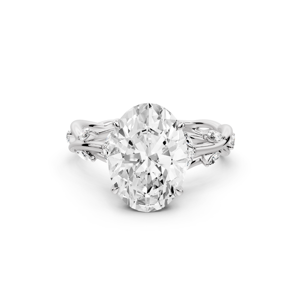 Sarah - 3ct platinum Oval Nature-Inspired Engagement Ring with Sculpted Vine and Leaf Side Stones