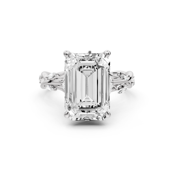 Sarah - 5ct platinum Emerald Nature-Inspired Engagement Ring with Sculpted Vine and Leaf Side Stones