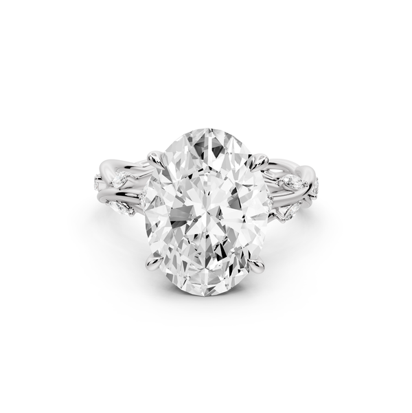 Sarah - 5ct platinum Oval Nature-Inspired Engagement Ring with Sculpted Vine and Leaf Side Stones