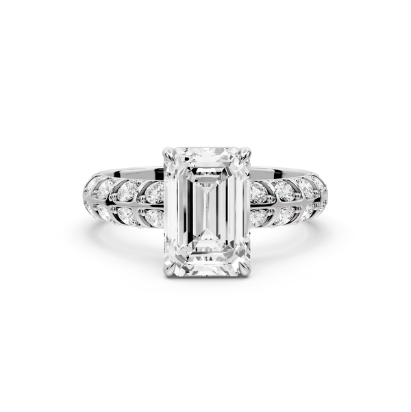 Jessica - 2ct platinum Emerald Split-Shank Engagement Ring with Double-Row Shared-Prong Pavé Band