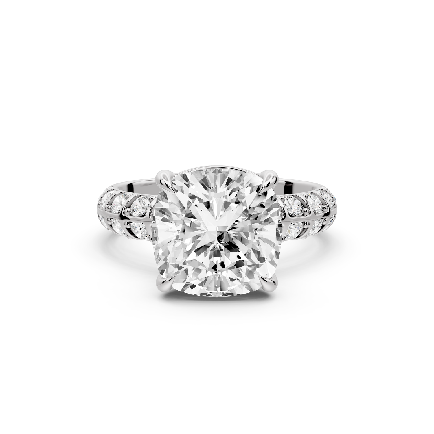 Jessica - 4ct platinum Cushion Split-Shank Engagement Ring with Double-Row Shared-Prong Pavé Band