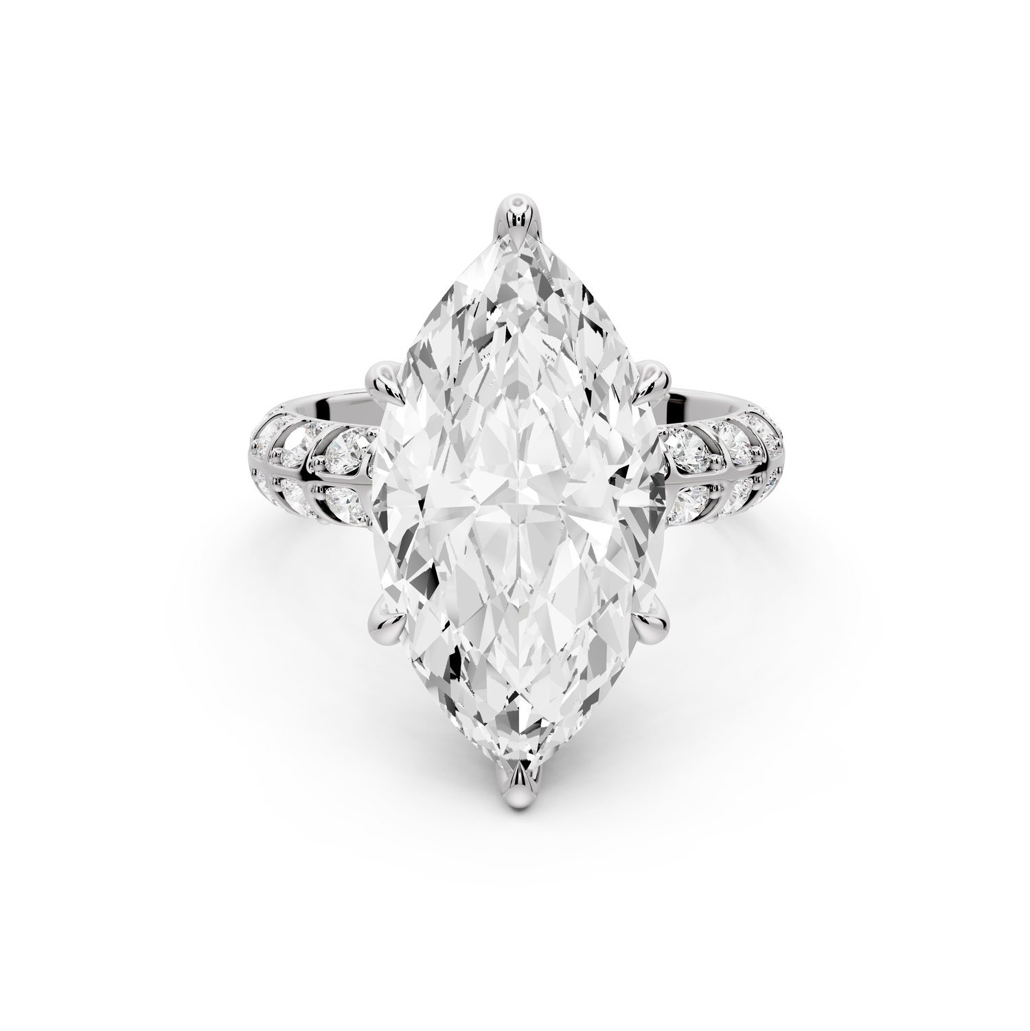 Jessica - 5ct platinum Marquise Split-Shank Engagement Ring with Double-Row Shared-Prong Pavé Band